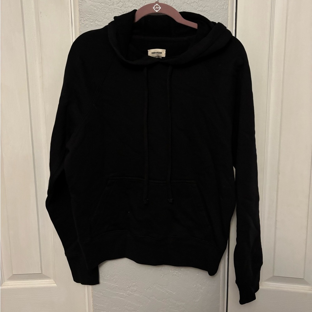 NWT Zadig & Voltaire Black Clipper Punk Stress Hoodie Love Punk Skull Medium